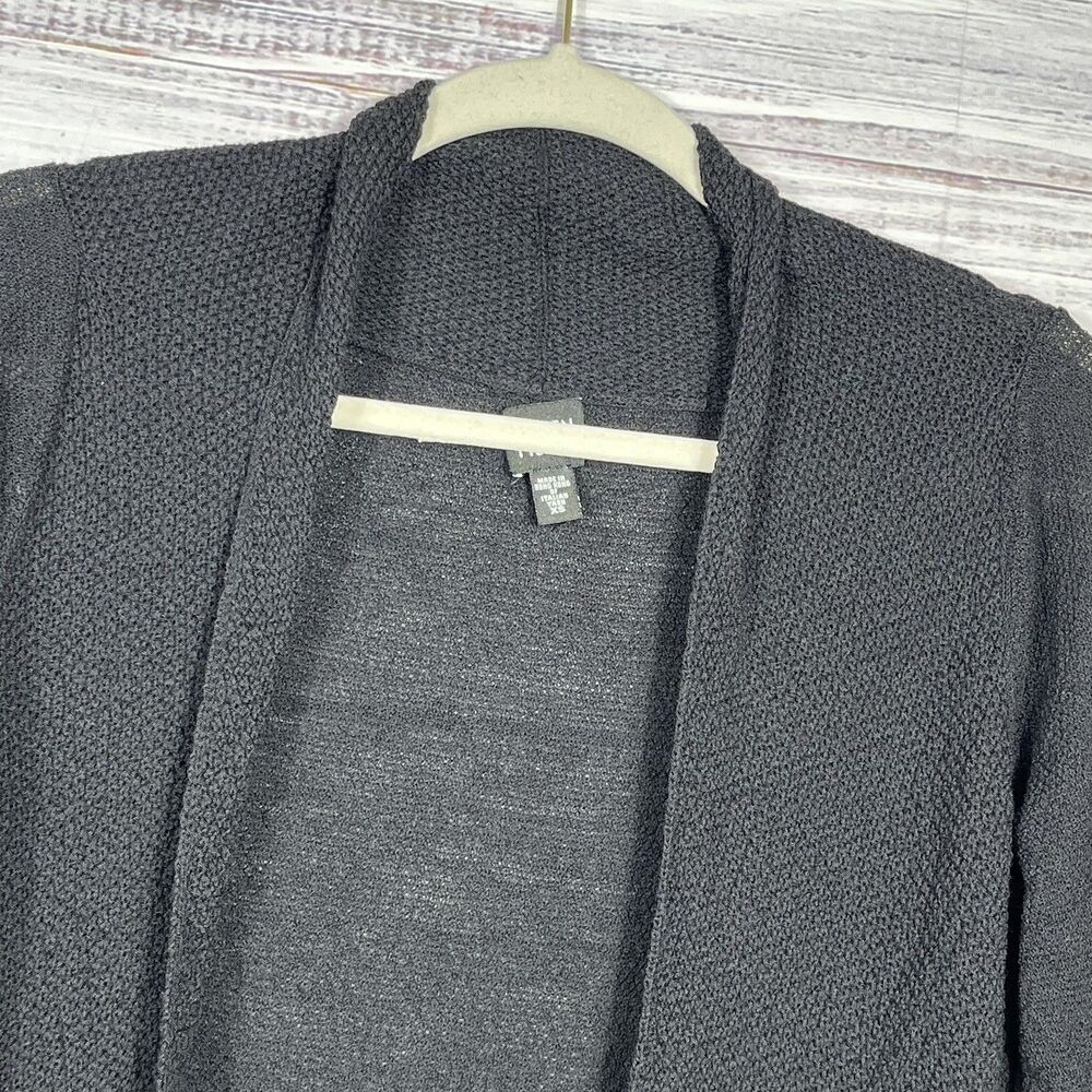 Eileen Fisher Cardigan Open Front Wool Thin Knit  Cropped Black Minimalist XS